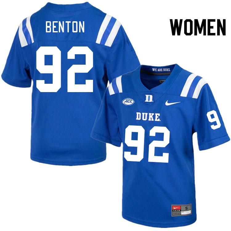 Women #92 Brock Benton Duke Blue Devils College Football Jerseys Stitched Sale-Royal